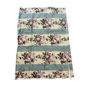 Vtg P Kaufmann Blue Stripe Pink Rose Fabric Moire Shabby Cottage French 160"x56"